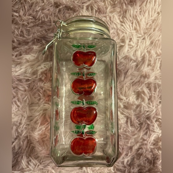 Vintage antique Glass Apothecary jar with Lid Hand painted Apples 3 dimensional - Picture 10 of 10